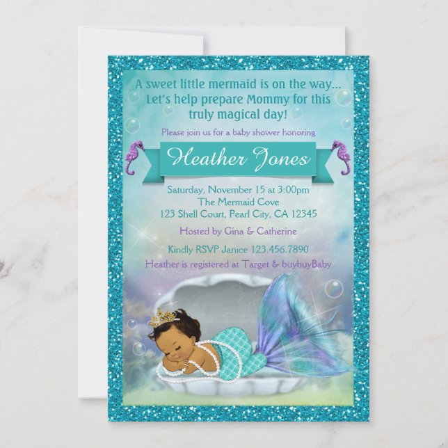 Adorable Mermaid Baby Shower Invitations #136 MED (Front)