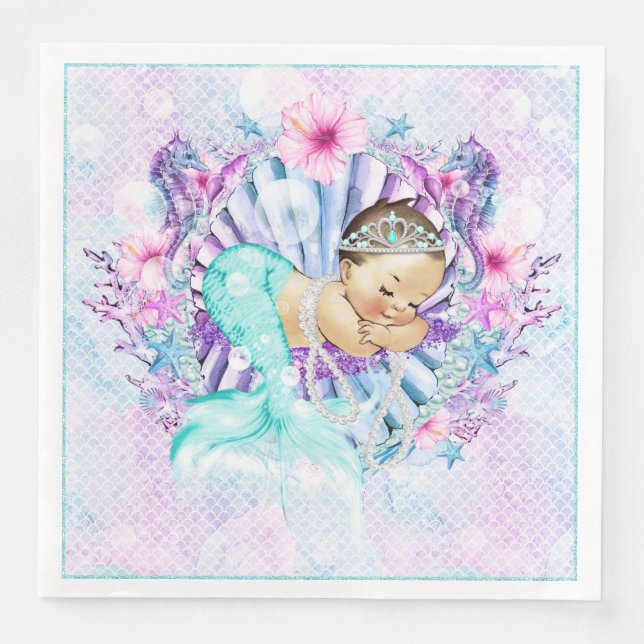 Adorable Mermaid Baby Shower Napkins (Front)