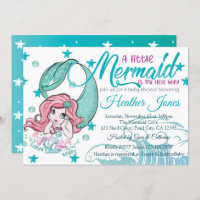 Adorable Mermaid illustration Baby Shower Invitation