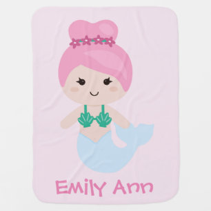 Adorable Mermaid Name Blanket Pink