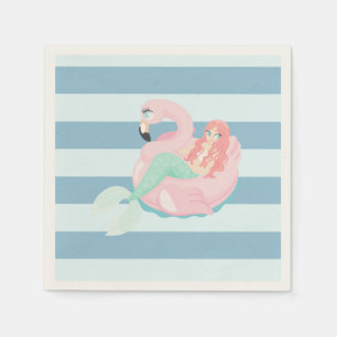 Adorable Mermaid on Light Blue  Stripes Napkins