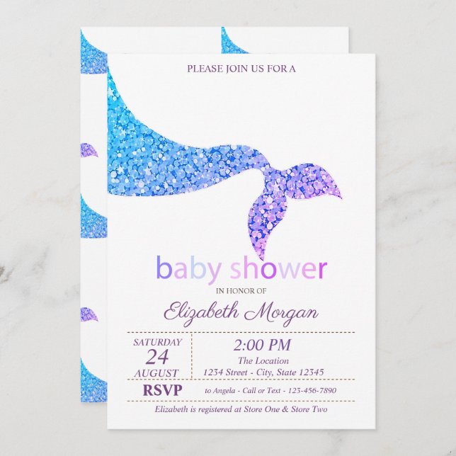 Adorable Mermaid Tail Baby Shower  Invitation (Front/Back)