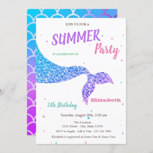 Adorable Mermaid TailScales Birthday Invitation