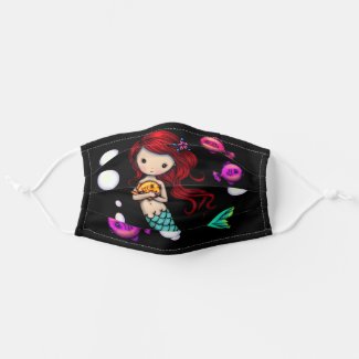 Adorable Mermaid with Fish Art by Molly Harrison Cloth Face Mask