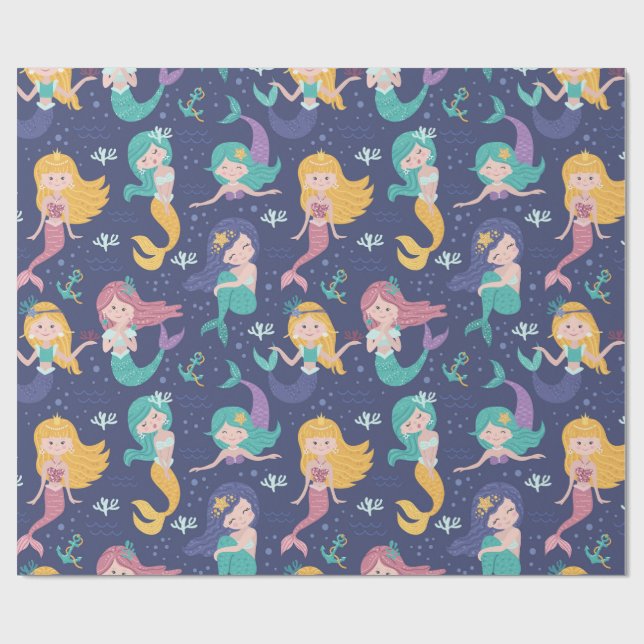 Adorable Mermaids Wrapping Paper (Flat)