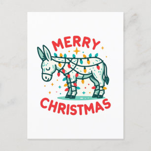 Adorable Merry Christmas Donkey Postcard