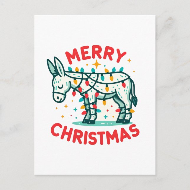 Adorable Merry Christmas Donkey Postcard (Front)