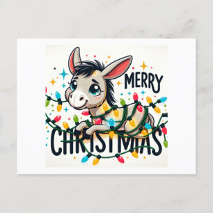 Adorable Merry Christmas Donkey Postcard