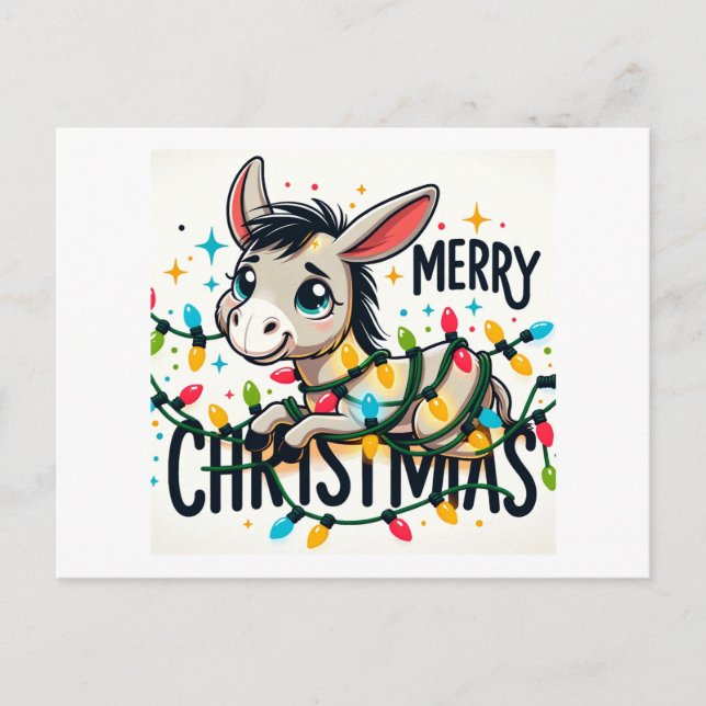 Adorable Merry Christmas Donkey Postcard (Front)