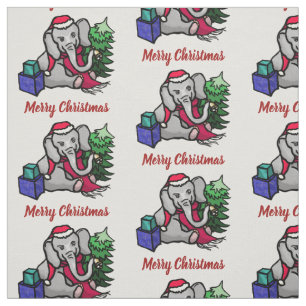 Adorable Merry Christmas Sant Elephant Pattern Fabric