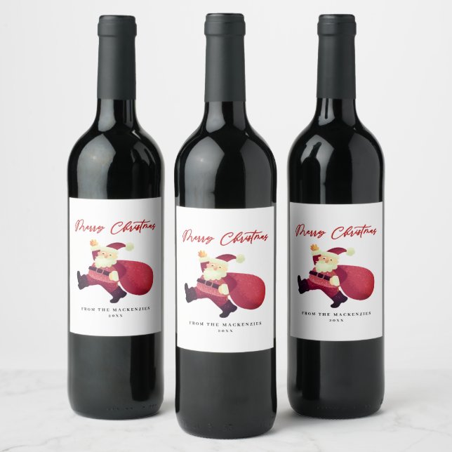 Adorable Merry Christmas Santa  Wine Label (Bottles)