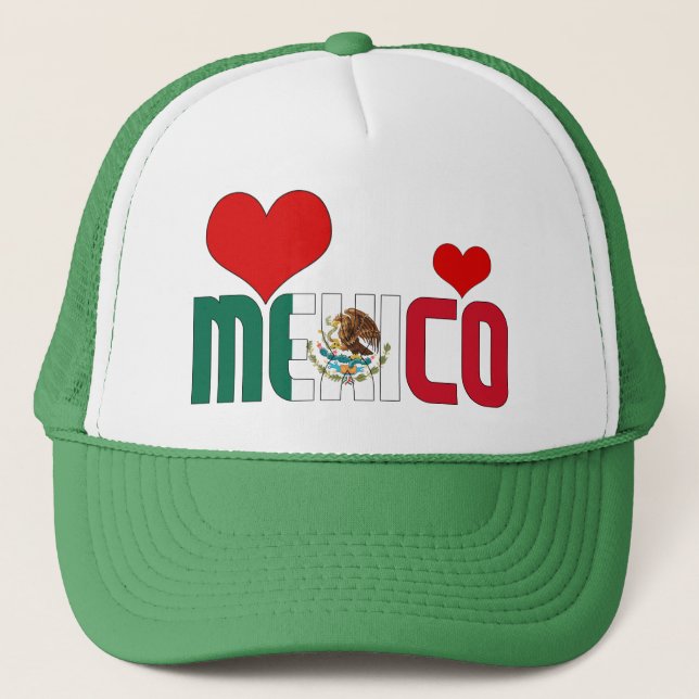Adorable Mexico Flag Hearts Patriotic Trucker Hat (Front)