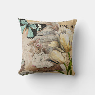 Adorable Mice, farmhouse, floral kids and nursery Throw Pillow