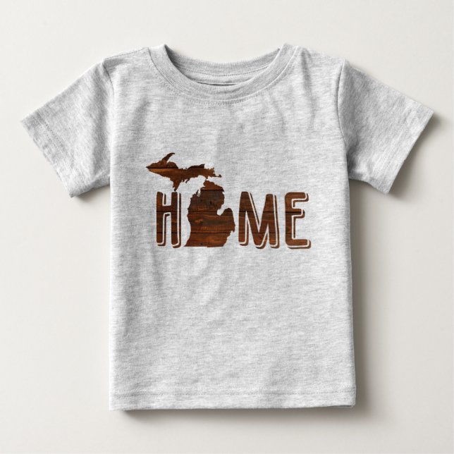 Adorable Michigan is Home | Wood Silhouette | Cute Baby T-Shirt (Front)