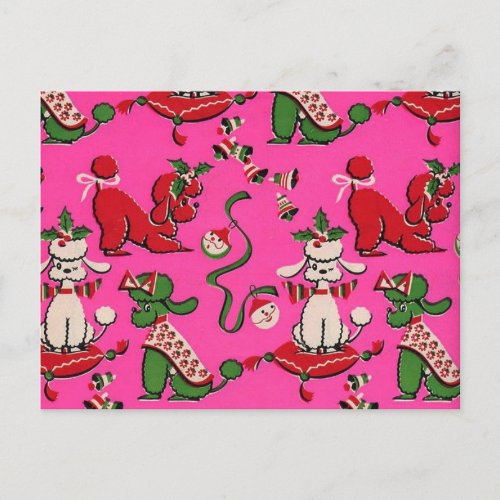 Adorable Mid_century MCM holiday poodles on Pink   Postcard