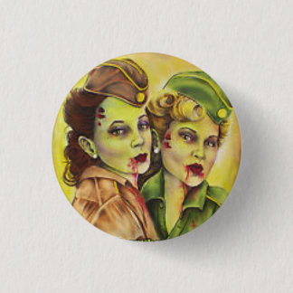 Adorable military zombie women button