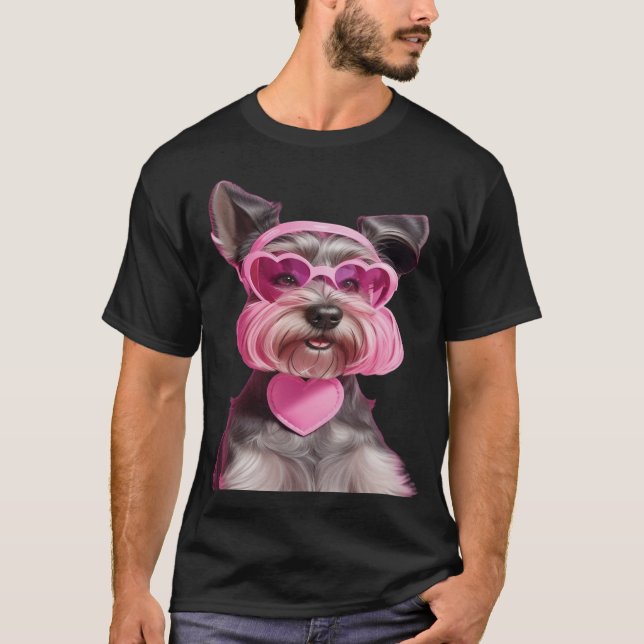 Adorable Miniature Schnauzer, Pink Sunglasses T-Shirt (Front)