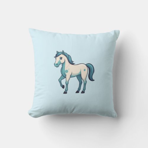 Adorable Minimalist Blue Horse Art Kid Pillow