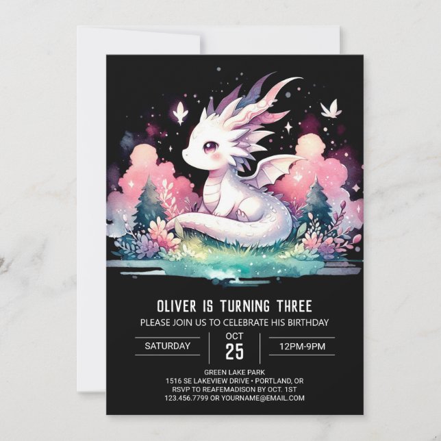 Adorable Minimalist Dragon Birthday  Invitation (Front)