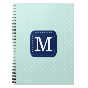 Adorable Mint Polka Dots Navy Blue Monogram Notebook