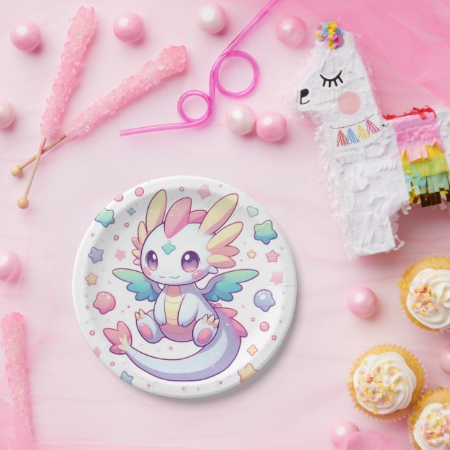 Adorable Modern Dragon Baby Shower Paper Plates (Party)