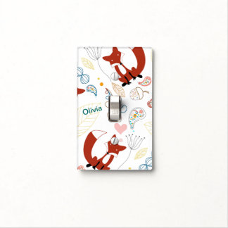 Adorable Modern Fox Cute Pink Heart Leaf Acorn Light Switch Cover