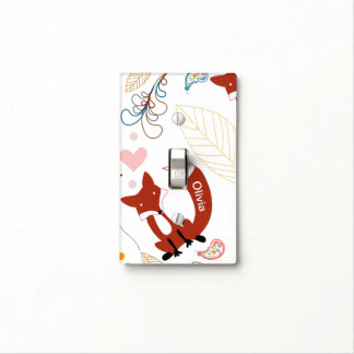 Adorable Modern Fox Cute Pink Heart LeaF Pattern Light Switch Cover