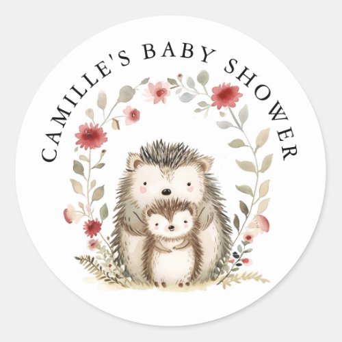 Adorable Mom And Baby Hedgehog Baby Shower Classic Round Sticker