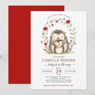 Adorable Mom And Baby Hedgehog Baby Shower Invitation