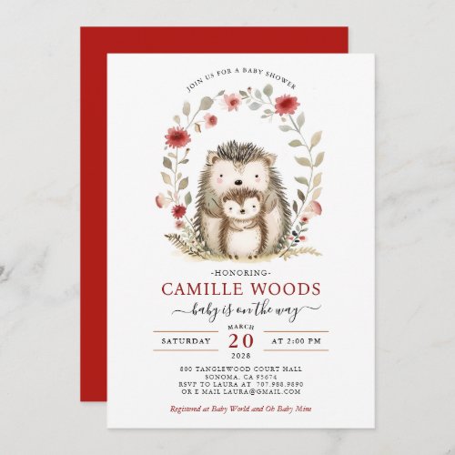 Adorable Mom And Baby Hedgehog Baby Shower Invitation
