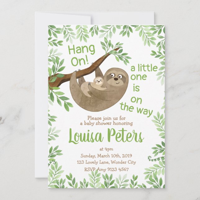 Adorable Mom and Baby Sloth Baby Shower Invitation (Front)