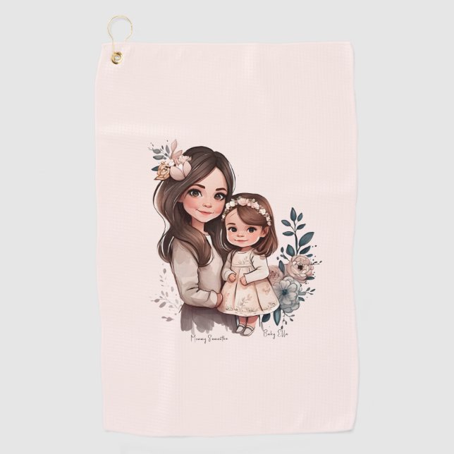 Adorable Mom and Daughter Bond (3) Golf Towel (Front)
