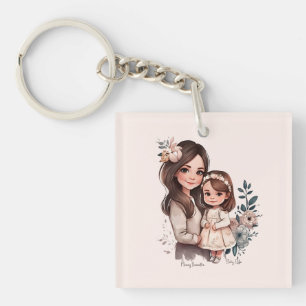 Adorable Mom and Daughter Bond (3) Keychain