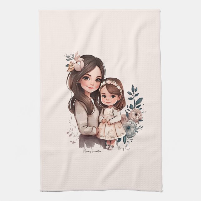 Adorable Mom and Daughter Bond (3) Kitchen Towel (Vertical)