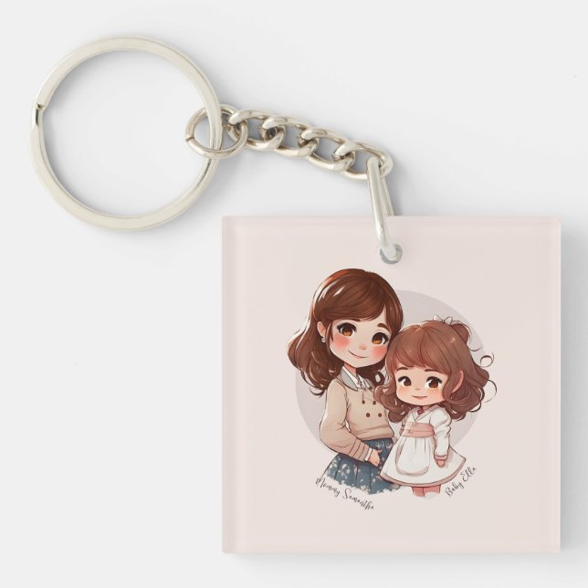 Adorable Mom and Daughter Bond (4) Keychain (Front)