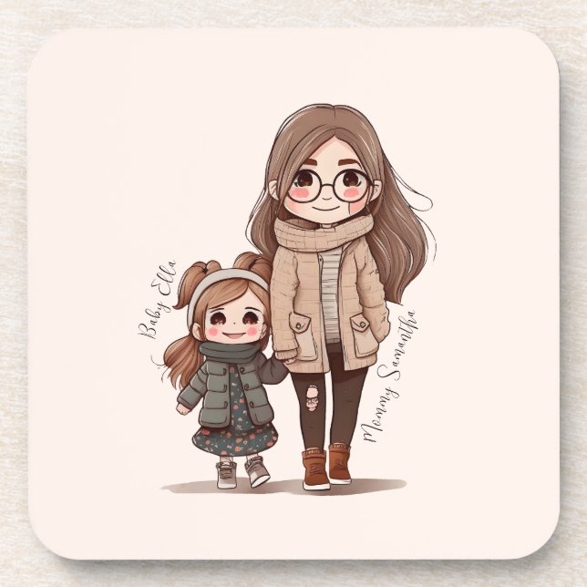 Adorable Mom and Daughter Bond (5) Beverage Coaster (Front)