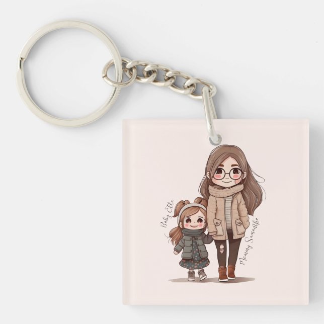 Adorable Mom and Daughter Bond (5) Keychain (Front)