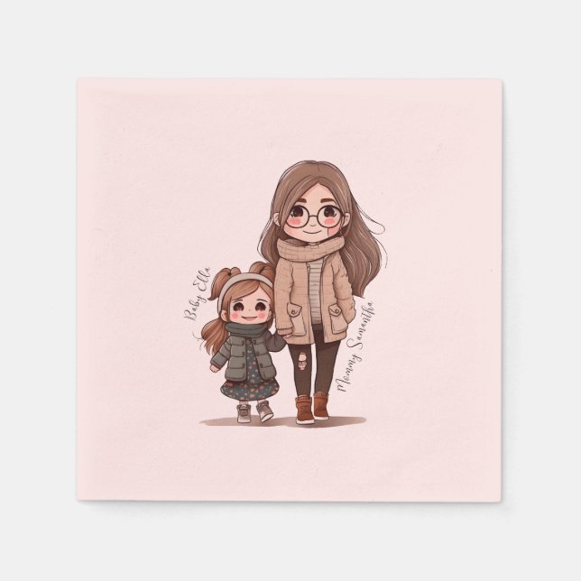 Adorable Mom and Daughter Bond (5) Napkins (Front)