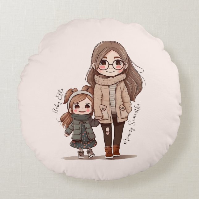Adorable Mom and Daughter Bond (5) Round Pillow (Front)