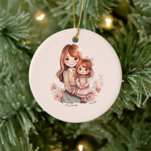Adorable Mom and Daughter Bond Ceramic Ornament