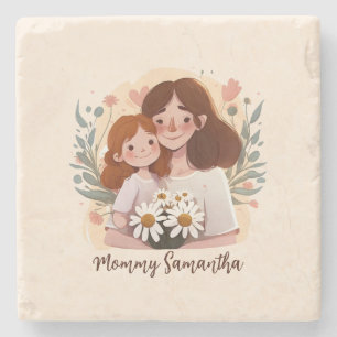 Adorable Mom and Daughter Bond - Floral Frame (2) Stone Coaster