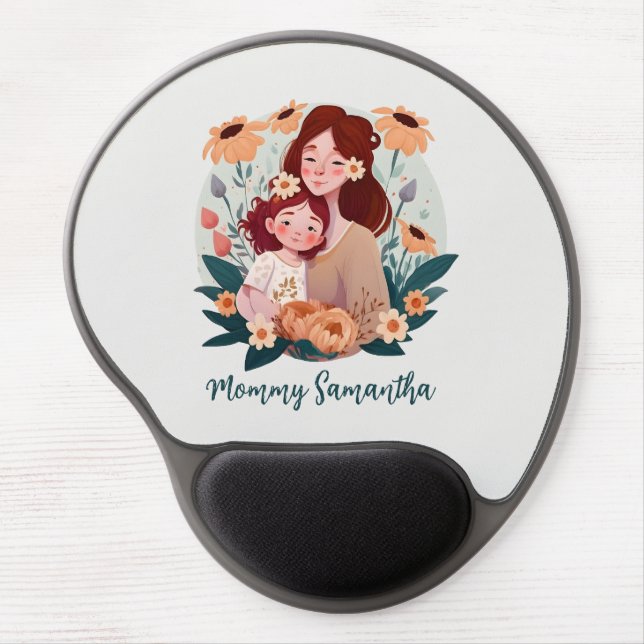 Adorable Mom and Daughter Bond - Floral Frame (3) Gel Mouse Pad (Front)