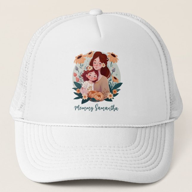 Adorable Mom and Daughter Bond - Floral Frame (3) Trucker Hat (Front)