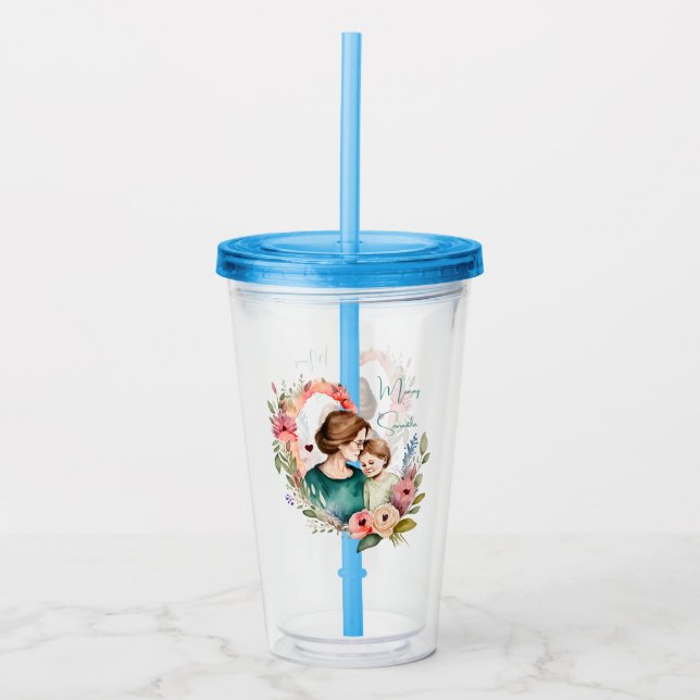 Adorable Mom and Daughter Bond - Floral Frame (4) Acrylic Tumbler (Front)