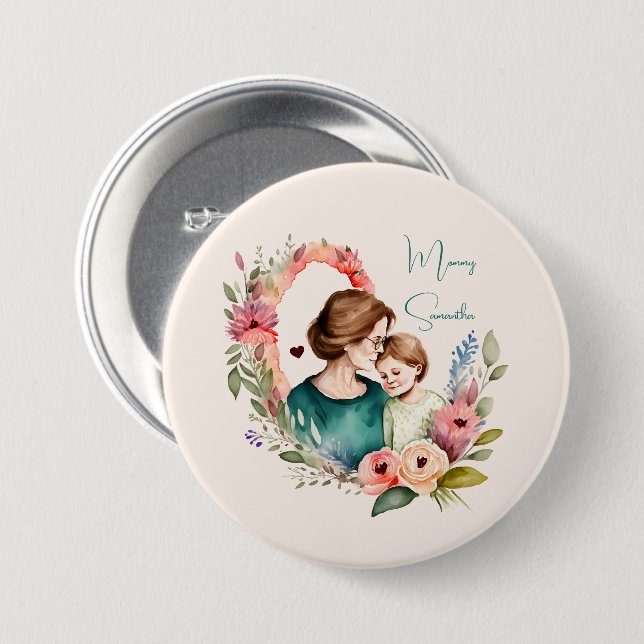 Adorable Mom and Daughter Bond - Floral Frame (4) Button (Front & Back)