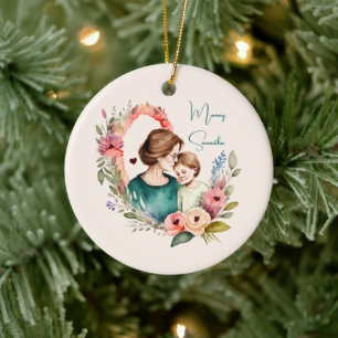 Adorable Mom and Daughter Bond - Floral Frame (4) Ceramic Ornament