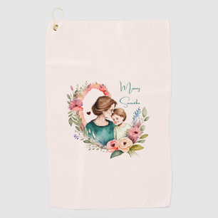 Adorable Mom and Daughter Bond - Floral Frame (4) Golf Towel