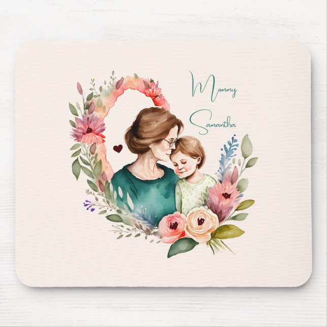Adorable Mom and Daughter Bond - Floral Frame (4) Mouse Pad (Front)