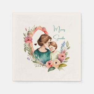 Adorable Mom and Daughter Bond - Floral Frame (4) Napkins