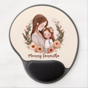 Adorable Mom and Daughter Bond - Floral Frame Gel Mouse Pad